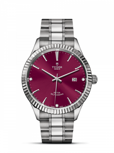 Tudor Style 41 Stainless Steel / Fluted / Burgundy-Diamond / Bracelet M12710-0019