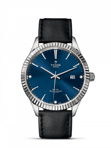 Tudor Style 41 Stainless Steel / Fluted / Blue-Diamond / Strap M12710-0029
