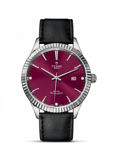 Tudor Style 41 Stainless Steel / Fluted / Burgundy-Diamond / Strap M12710-0030