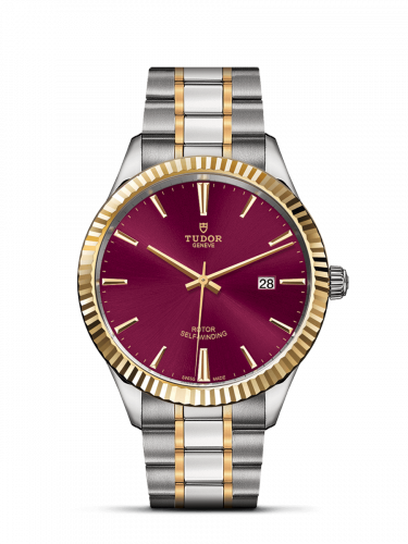 Tudor Style 41 Stainless Steel / Yellow Gold / Fluted / Burgundy / Bracelet M12713-0013