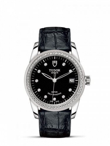 Tudor Glamour Date 36 Stainless Steel / Diamond / Black-Diamond / Strap M55020-0053