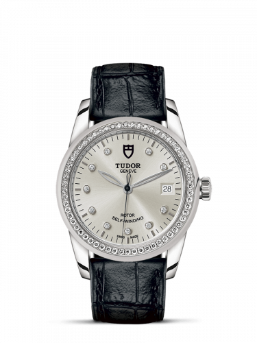 Tudor Glamour Date 36 Stainless Steel / Diamond / Silver-Diamond / Strap M55020-0058