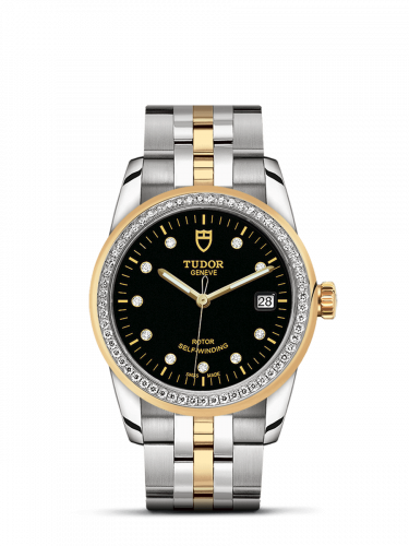 Tudor Glamour Date 36 Stainless Steel / Yellow Gold / Diamond / Black-Diamond / Bracelet M55023-0022