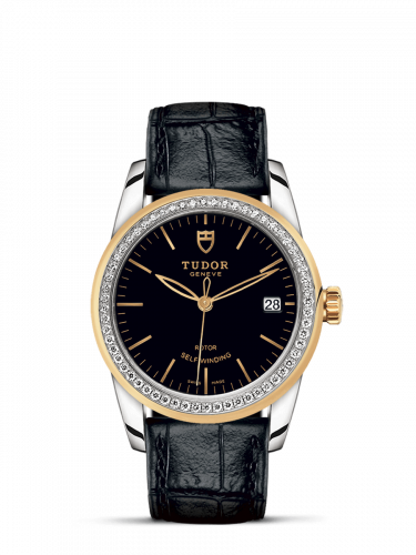 Tudor Glamour Date 36 Stainless Steel / Yellow Gold / Diamond / Black / Strap M55023-0045