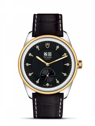 Tudor Glamour Double Date Stainless Steel / Yellow Gold / Black-Diamond / Strap M57103-0022