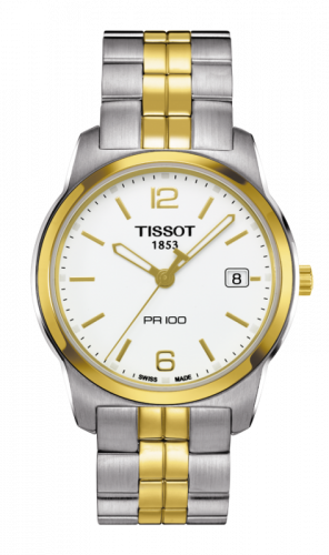 Tissot PR 100 Quartz 38 Stainless Steel / Yellow Gold PVD / White / Bracelet T049.410.22.017.00