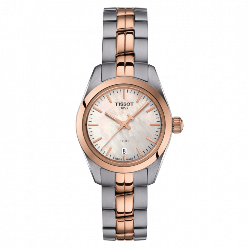 Tissot PR 100 Quartz 25 Stainless Steel / Rose Gold PVD / MOP / Bracelet T101.010.22.111.01
