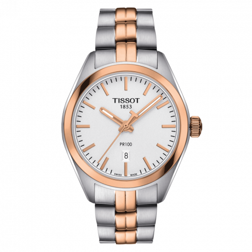 Tissot PR 100 Quartz 33 Stainless Steel / Rose Gold PVD / Silver / Bracelet T101.210.22.031.01