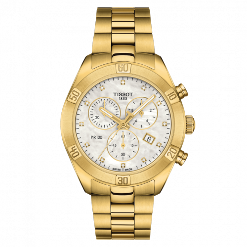 Tissot PR 100 Sport Chic Chronograph 38 Yellow Gold PVD / MOP / Bracelet T101.917.33.116.01