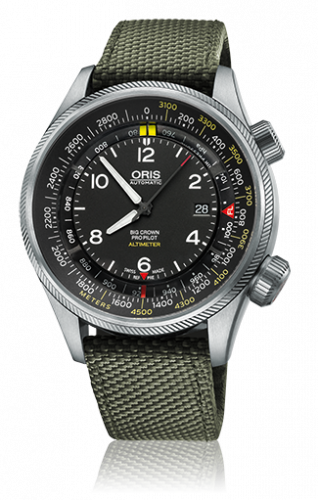 Oris Big Crown ProPilot Altimeter Meter / Green Textile 01 733 7705 4164-Set 5 23 14FC