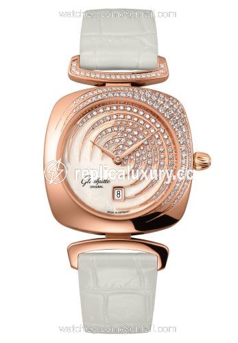 Glashutte Original Pavonina Date Red Gold / Cold Enamel / Alligator 1-03-01-03-15-34