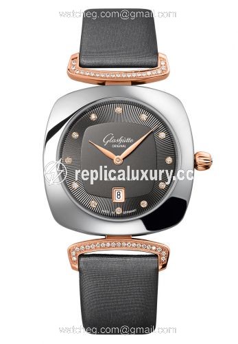 Glashutte Original Pavonina Date Stainless Steel / Red Gold / Diamond / Grey / Calf 1-03-01-25-06-02