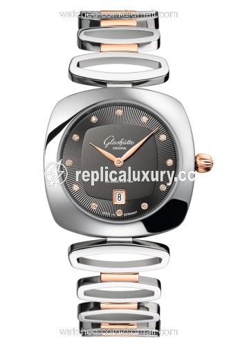 Glashutte Original Pavonina Date Stainless Steel / Red Gold / Grey / Bracelet 1-03-01-25-06-14