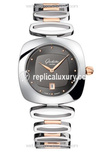 Glashutte Original Pavonina Date Stainless Steel / Red Gold / Grey / Bracelet 1-03-01-27-06-14