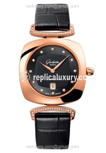 Glashutte Original Pavonina Date Red Gold / Diamond / Black / Alligator 1-03-01-28-05-30