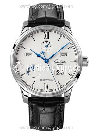 Glashutte Original Senator Excellence Perpetual Calendar Stainless Steel / Silver / Alligator / Folding 1-36-02-01-02-30