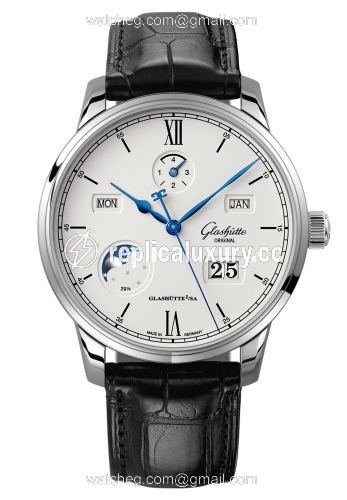 Glashutte Original Senator Excellence Perpetual Calendar Stainless Steel / Silver / Alligator / Folding 1-36-02-01-02-50