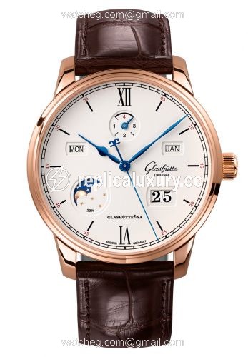 Glashutte Original Senator Excellence Perpetual Calendar Red Gold / Silver / Alligator / Folding 1-36-02-02-05-30