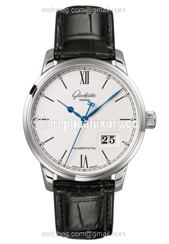 Glashutte Original Senator Excellence Panorama Date Stainless Steel / Silver / Alligator / Pin 1-36-03-01-02-01