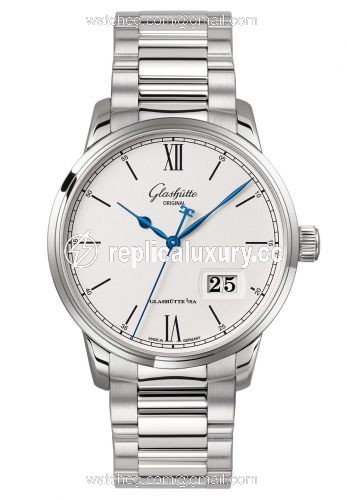 Glashutte Original Senator Excellence Panorama Date Stainless Steel / Silver / Bracelet 1-36-03-01-02-70