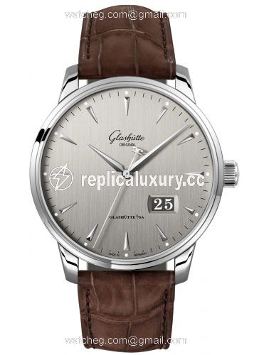 Glashutte Original Senator Excellence Panorama Date Stainless Steel / Grey / Alligator / Folding 1-36-03-03-02-51