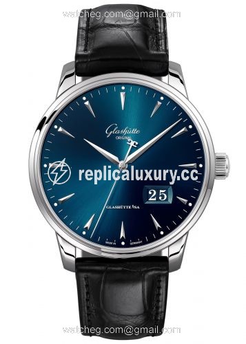 Glashutte Original Senator Excellence Panorama Date Stainless Steel / Blue / Alligator / Folding 1-36-03-04-02-50