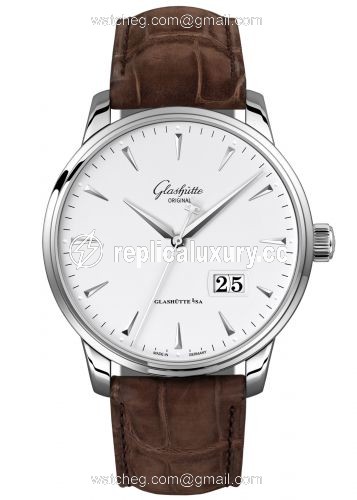 Glashutte Original Senator Excellence Panorama Date Stainless Steel / Silver / Alligator / Folding 1-36-03-05-02-31