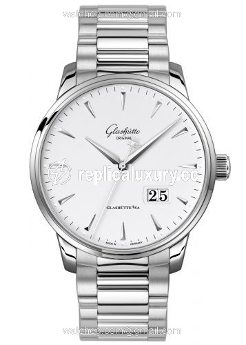 Glashutte Original Senator Excellence Panorama Date Stainless Steel / Silver / Bracelet 1-36-03-05-02-70