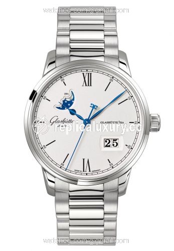 Glashutte Original Senator Excellence Panorama Date Moonphase Stainless Steel / Silver / Bracelet 1-36-04-01-02-70