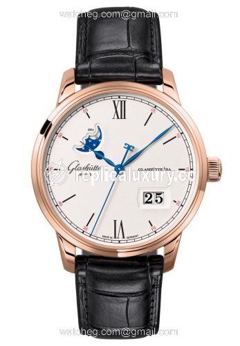 Glashutte Original Senator Excellence Panorama Date Moonphase Red Gold / Silver / Alligator / Folding 1-36-04-02-05-50