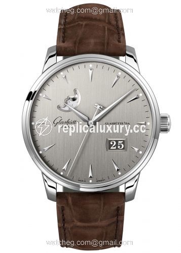 Glashutte Original Senator Excellence Panorama Date Moonphase Stainless Steel / Grey / Alligator / Pin 1-36-04-03-02-02