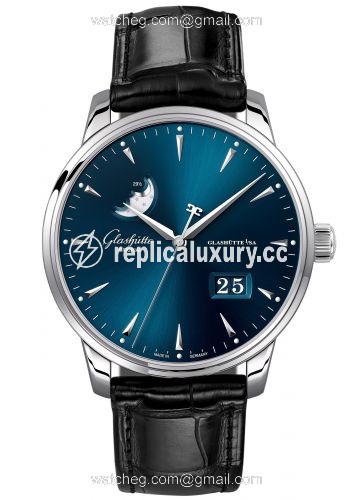 Glashutte Original Senator Excellence Panorama Date Moonphase Stainless Steel / Blue / Alligator / Folding 1-36-04-04-02-30