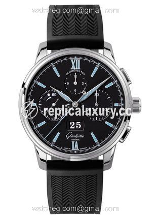Glashutte Original Senator Chronograph Panorama Date Stainless Steel / Black / Rubber / Folding 1-37-01-03-02-33