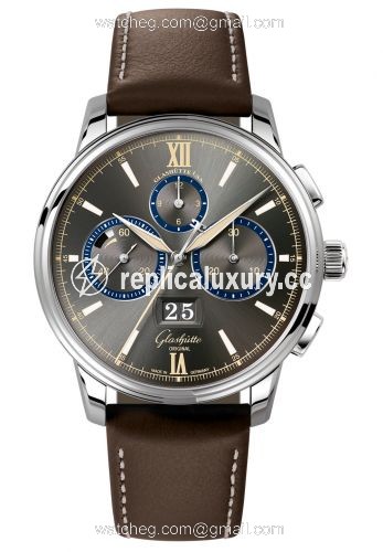 Glashutte Original Senator Chronograph Panorama Date Capital Edition Stainless Steel / Grey / Calf / Folding 1-37-01-04-02-35