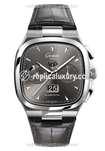 Glashutte Original Seventies Chronograph Panorama Date Ruthenium / Alligator / Folding 1-37-02-01-02-50