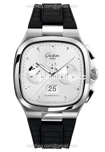 Glashutte Original Seventies Chronograph Panorama Date Silver / Rubber / Folding 1-37-02-02-02-53