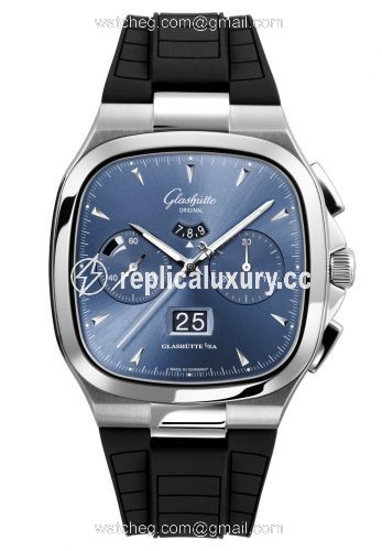 Glashutte Original Seventies Chronograph Panorama Date Blue / Rubber / Folding 1-37-02-03-02-53