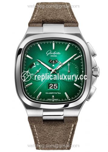 Glashutte Original Seventies Chronograph Panorama Date Green / Nubuck / Folding 1-37-02-04-02-35