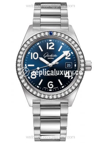 Glashutte Original SeaQ Date Stainless Steel / Diamond / Blue / Bracelet 1-39-11-09-82-70