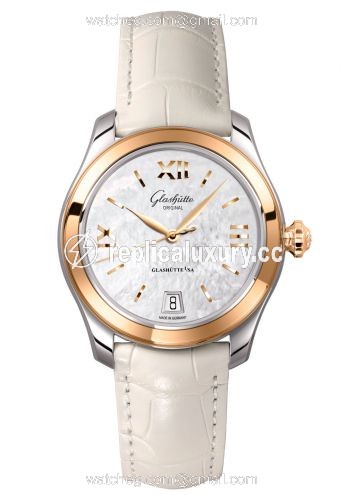 Glashutte Original Lady Serenade Stainless Steel / Rose Gold / MOP / Alligator / Pin 1-39-22-09-06-44