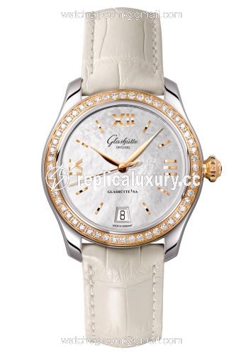 Glashutte Original Lady Serenade Stainless Steel / Rose Gold / Diamond / MOP / Alligator / Pin 1-39-22-09-16-44