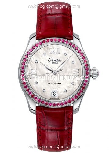 Glashutte Original Lady Serenade Stainless Steel / Ruby / MOP / Alligator / Folding 1-39-22-10-30-04