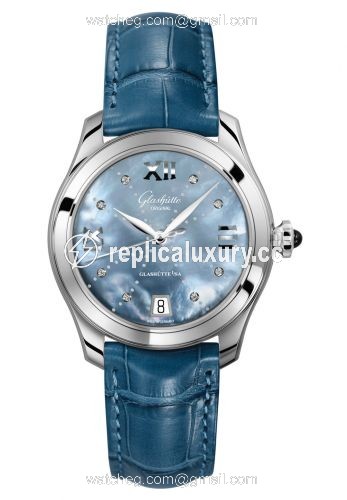 Glashutte Original Lady Serenade Stainless Steel / Blue MOP - Index Line / Alligator / Pin 1-39-22-11-02-44