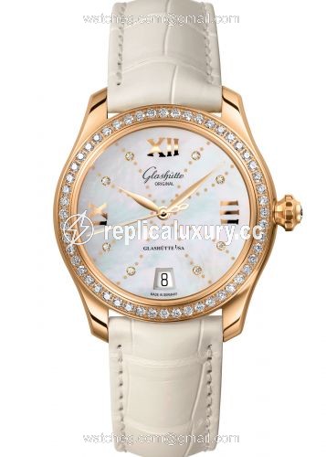Glashutte Original Lady Serenade Rose Gold / Diamond / MOP - Index Line / Alligator / Folding 1-39-22-12-11-04