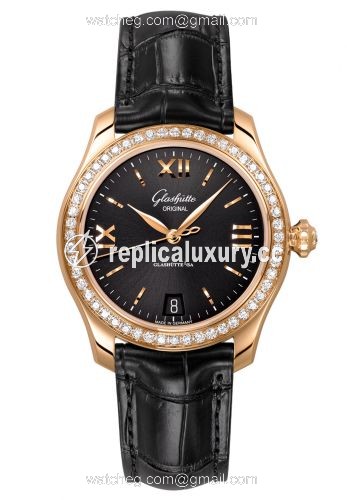Glashutte Original Lady Serenade Rose Gold / Diamond / Black / Alligator / Pin 1-39-22-18-11-44