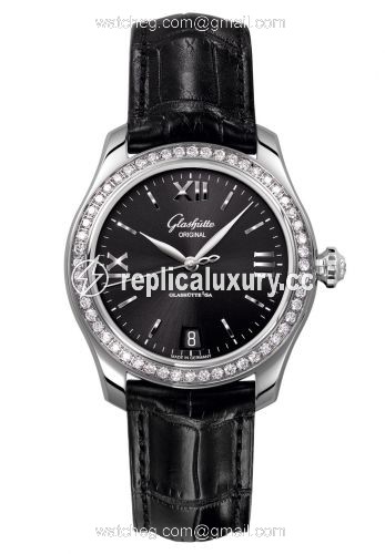 Glashutte Original Lady Serenade Stainless Steel / Diamond / Black / Alligator / Folding 1-39-22-20-22-04