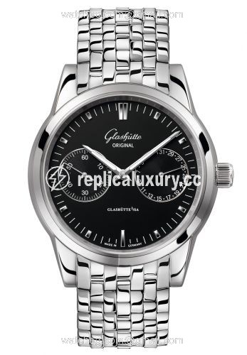 Glashutte Original Senator Hand Date Stainless Steel / Black / Bracelet 1-39-58-01-02-14