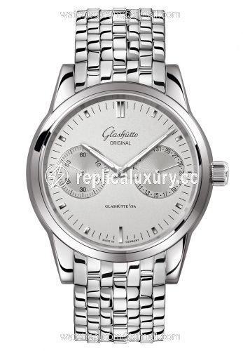 Glashutte Original Senator Hand Date Stainless Steel / Silver / Bracelet 1-39-58-02-02-14