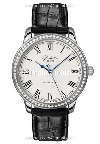 Glashutte Original Senator Automatic White Gold / Diamond / Silver / Alligator / Pin 1-39-59-01-12-04