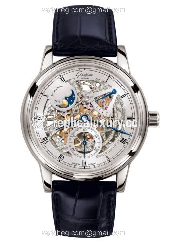 Glashutte Original Senator Moon Phase White Gold / Skeleton / Alligator / Folding 1-49-13-15-04-30